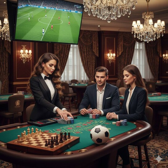 Luxurious casino floor with dazzling lights and gaming tables